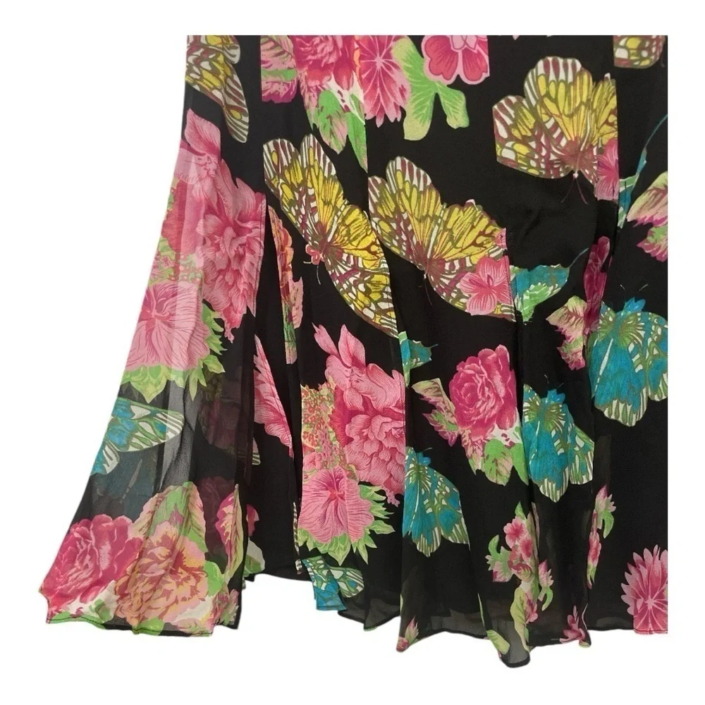 Karen Kane Lifestyle 100% Silk Floral Butterfly Car Wash Skirt Multicolored Sz 6